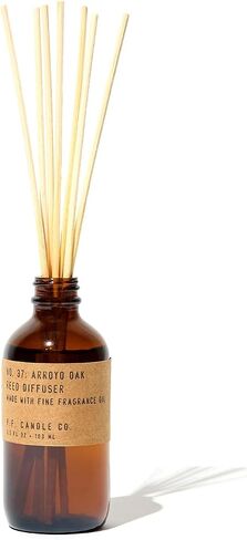 P.F. Candle Co. Amber & Moss Classic Scented Rattan Reed Diffuser (3.5 fl oz) Amber Glass Jar, Fine Fragrance Oil, Flame-Free Fragrance, Made in The U.S.A. in Saudi Arabia
