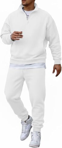Coofandy 2 قطعة مجموعة للرجال غير رسمي 1/4 بدلات مسار Zip مجموعة طويلة الأكمام ربع Pullover بدلات الركض 2025 ملابس الموضة in Kuwait