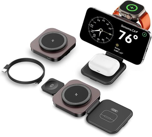 15W Magnetic Wireless Charging Station,XO 3-in-1 Wireless Charging Station with Night-Lamp for iPhone 16/15/14/13/12,Watch,Airpods,Fast Charge Multiple Devices in Saudi Arabia