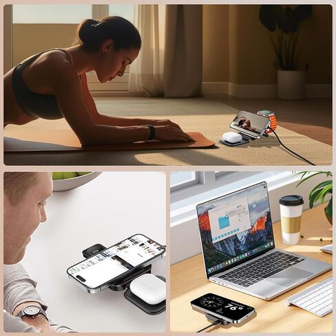 15W Magnetic Wireless Charging Station,XO 3-in-1 Wireless Charging Station with Night-Lamp for iPhone 16/15/14/13/12,Watch,Airpods,Fast Charge Multiple Devices in Saudi Arabia