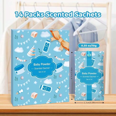 SCENTORINI Scented Sachets for Drawers and Closets, Baby Powder Scent 14 Pack, Long-Lasting Sachets Bags Wardrobe Freshener, for Drawers, Closets, Cars in Kuwait