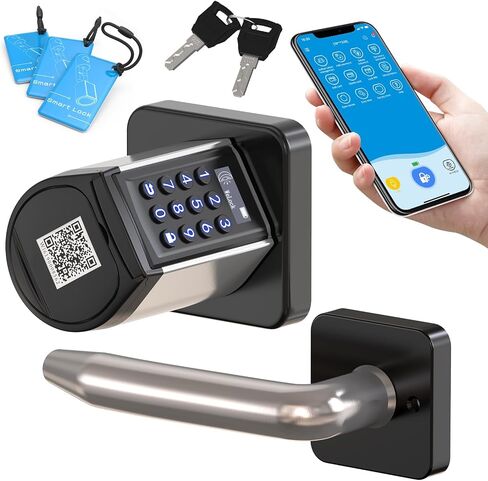 قفل باب دخول بدون مفتاح مع مقبض من ويلوك - قفل ذكي متين للباب الأمامي مع 3 بطاقات ومفتاحين ميكانيكيين، سهل التركيب، مقبض لوحة مفاتيح رقمية، قفل تلقائي للتحكم في التطبيق لغرفة النوم، المرآب، فندق المنزل in Saudi Arabia