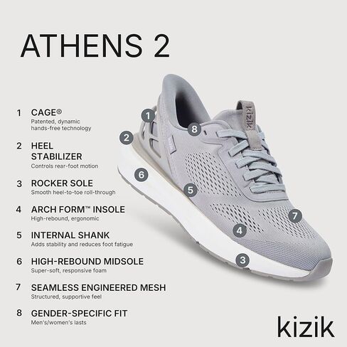 Kizik Slip On Sneakers: Athens 2 - Comfortable All-Day Wear, Hands Free Convenience, Breathable Mesh Top, Mens Walking Shoes with Arch Support - Mens Wide Width in Kuwait