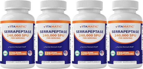 Vitamatic Serrapeptase 240,000 SPU Servings, 120 Delayed Released Capsules - Enteric Coated - Non-GMO & Gluten Free - Made in The USA (120 Count (Pack of 2)) in Kuwait