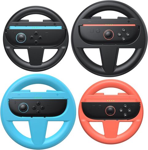 FASTSNAIL Switch 2 Controller Grips (2 Pack) & Steering Wheels (2 Pack), Ergonomic Handles Kit for Nintendo Switch 2 Mario Kart World Wheel, Mario Kart 8 Deluxe Accessories with Family Party Bundle in Saudi Arabia