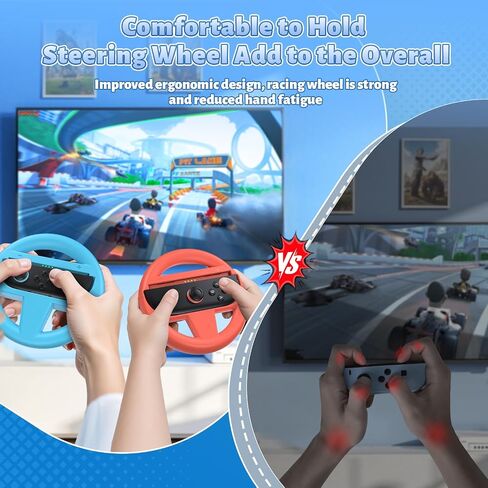 FASTSNAIL Switch 2 Controller Grips (2 Pack) & Steering Wheels (2 Pack), Ergonomic Handles Kit for Nintendo Switch 2 Mario Kart World Wheel, Mario Kart 8 Deluxe Accessories with Family Party Bundle in Saudi Arabia