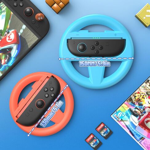 FASTSNAIL Switch 2 Controller Grips (2 Pack) & Steering Wheels (2 Pack), Ergonomic Handles Kit for Nintendo Switch 2 Mario Kart World Wheel, Mario Kart 8 Deluxe Accessories with Family Party Bundle in Saudi Arabia