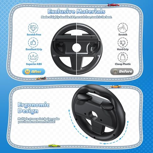 FASTSNAIL Switch 2 Controller Grips (2 Pack) & Steering Wheels (2 Pack), Ergonomic Handles Kit for Nintendo Switch 2 Mario Kart World Wheel, Mario Kart 8 Deluxe Accessories with Family Party Bundle in Saudi Arabia