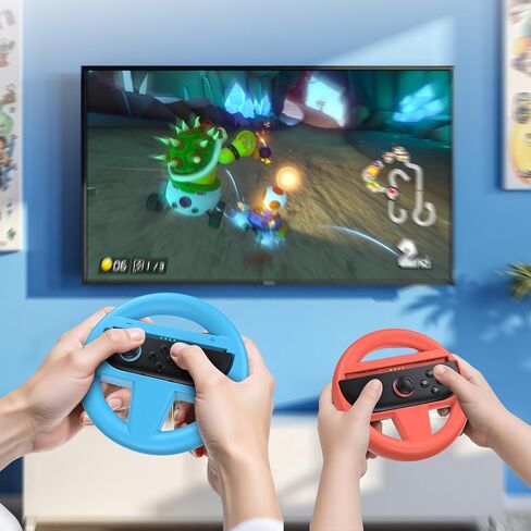 FASTSNAIL Switch 2 Controller Grips (2 Pack) & Steering Wheels (2 Pack), Ergonomic Handles Kit for Nintendo Switch 2 Mario Kart World Wheel, Mario Kart 8 Deluxe Accessories with Family Party Bundle in Saudi Arabia