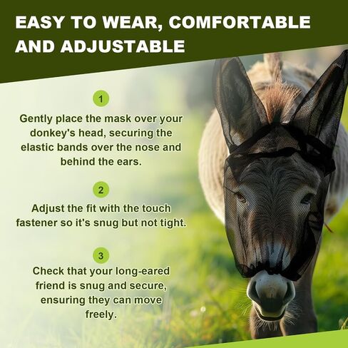 Mini Donkey Fly Mask with Ears Protection Breathable Mule Fly Mask with Long Ears Protection from Insects and Bugs Soft Mesh Fabric with Adjustable Fastener in Saudi Arabia