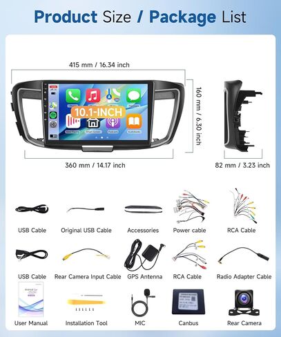RK-3326S 4+64G Radio for Honda Accord 2.4L 2013-2015 Car Stereo with Wireless Carplay Android Auto,10.1'' 1280X720P IPS Touch Screen,5.0Bluetooth,Android Auto,FM/RDS,Backup Camera in Saudi Arabia