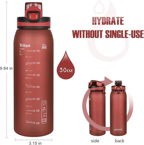Opard 32oz Sports Water Bottle with Motivational Time Marker to Drink, Reusable BPA Free Tritan with Filter for Gym and Outdoor in Kuwait