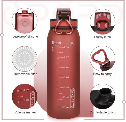 Opard 32oz Sports Water Bottle with Motivational Time Marker to Drink, Reusable BPA Free Tritan with Filter for Gym and Outdoor in Kuwait