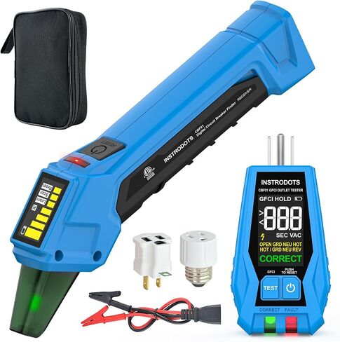 أداة Finder Circuit Breaker مع الملحقات ، 90-120 فولت AC الباحث عن الكسارة الرقمية مع اختبار منفذ GFCI متكامل ، تتبع الدائرة مع الجرس المنبه وعرض الألوان ، يتضمن حالة حمل in Kuwait