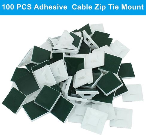 Piutouyar 100 Pack Self Adhesive Cable Tie Mounts, 1 Inch White Zip Tie Mounts Wire Management Holders, Outdoor Cable Organization for Indoor & Outdoor Cable Management (25 x 25 mm) in Saudi Arabia
