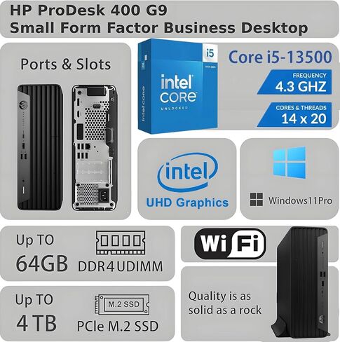 HP ProDesk 400 G9 SFF Business Desktop Computer, Latest 13th Gen Intel Core i3 CPU, 32GB RAM, 1TB PCle SSD, Dual 4K Display Support, USB-C, HDMl, RJ-45, Wi-Fi, Wired Keyboard & Mouse, Windows 11 Pro in Saudi Arabia