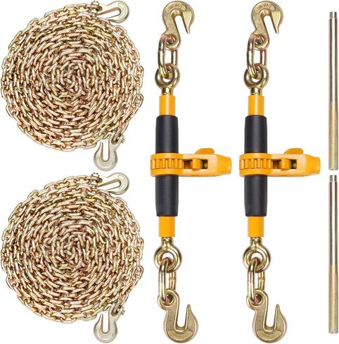 رابط سلسلة Vevor Ratchet ، 5/16 في سلاسل × 14 قدمًا G80 ، حمولة عمل 8000 رطل من موثق تحميل السقاطة ، سلاسل ومجموعة التجميع ، اربط عدادات سلسلة النقل للسحب ، القطر ، التسجيل (مجموعتين) in Kuwait