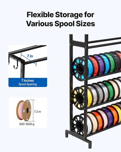 VEVOR 3D Printer Filament Storage Rack, 5 Tier Heavy Duty Storage Shelves for 3D Printing Filaments, Filament Spool Holders Racks for 3D Printing Studio, Home Studio, Office, Workshop (Shelf Only) in Saudi Arabia