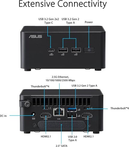 ASUS NUC 15 PRO TALL BARBONES MINI PC مع Intel Series 1 CORE 3 100U ، يصل إلى 96 جيجابايت من RAM DDR5 ، وتصميم التخزين المزدوج ، وتواصل Thunderbolt ™ 4 ، و Wi-Fi 7 & Bluetooth 5.4 ، و Aolless Chassis Access ، و Vesa Mount in Kuwait