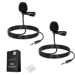 NEEWER ø4mm Mini Lavalier Microphone (2 Pack), Clip On Wired Condenser Lapel Lav Mic Set with 5ft/1.5m 3.5mm TRS Connector Compatible with DJI Mic 2 Rode Wireless Go II CM28 CM31 Camera, LM8 in Kuwait