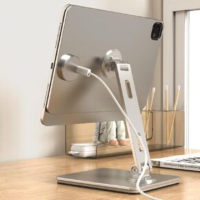 360° Dual-Axis Rotating Foldable Tablet Stand for iPad Pro/Air/Mini, 4-16" Universal Holder with Anti-Slip Silicone & Heat Dissipation, Portable Desktop Stand Frost Silver in Saudi Arabia