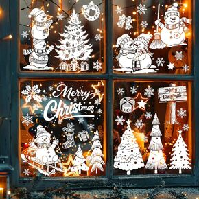 نافذة عيد الميلاد يتمسك زينة للنوافذ الزجاجية رقاقات الثلج أرنب ثلج شجرة عيد الميلاد هدية الزينة على الوجهين قابلة لإعادة الاستخدام لطيف الشتاء عطلة نافذة ملصقات الشارات in Kuwait