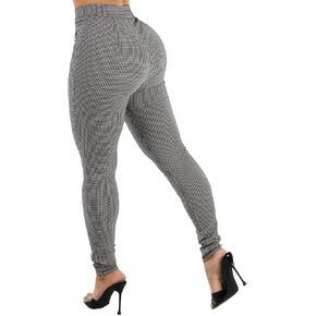 Moda Xpress Women's Juniors High Waist Pull On Stretchy Butt Lifting Black, Plaid, Printed Skinny Pants 10596R in Kuwait