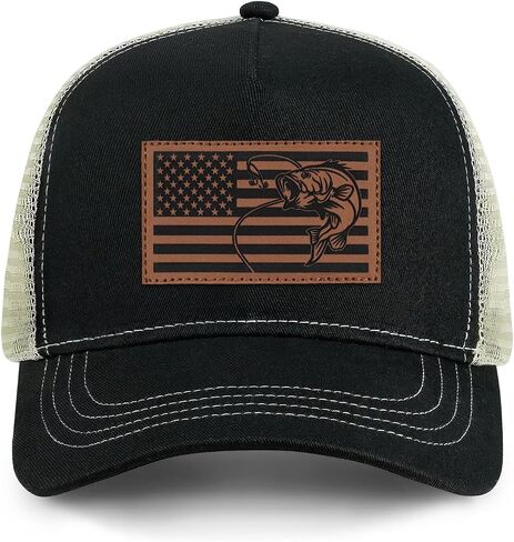 Fishing Gifts for Men American Flag Trucker Hat Fishing Hat Mens Christmas Birthday Gifts for Dad Father's Day Light-Brown in Saudi Arabia
