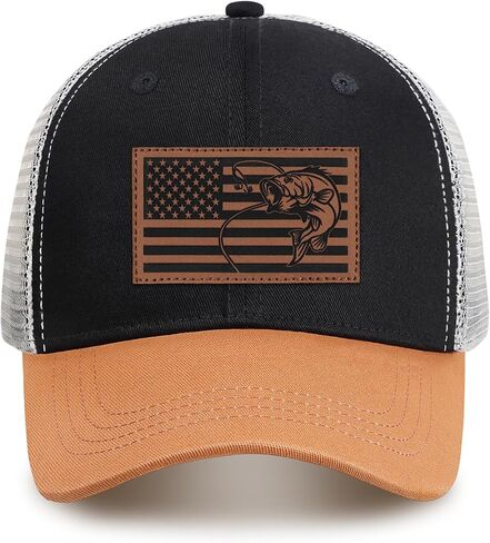 Fishing Gifts for Men American Flag Trucker Hat Fishing Hat Mens Christmas Birthday Gifts for Dad Father's Day Light-Brown in Saudi Arabia