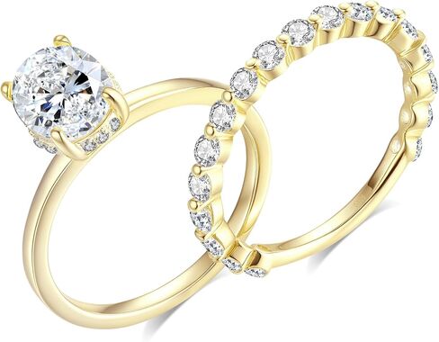 1.5CT Moissanite Wedding Ring Set for Women Oval Cut D Color VVS1 Moissanite Bridal Set Wedding Bands S925 Sterling Silver with 9K Gold Plated Genuine Moissanite Engagement Rings for Her Size 4-9 in Saudi Arabia