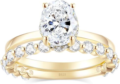 1.5CT Moissanite Wedding Ring Set for Women Oval Cut D Color VVS1 Moissanite Bridal Set Wedding Bands S925 Sterling Silver with 9K Gold Plated Genuine Moissanite Engagement Rings for Her Size 4-9 in Saudi Arabia