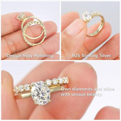 1.5CT Moissanite Wedding Ring Set for Women Oval Cut D Color VVS1 Moissanite Bridal Set Wedding Bands S925 Sterling Silver with 9K Gold Plated Genuine Moissanite Engagement Rings for Her Size 4-9 in Saudi Arabia