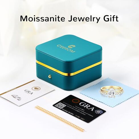 1.5CT Moissanite Wedding Ring Set for Women Oval Cut D Color VVS1 Moissanite Bridal Set Wedding Bands S925 Sterling Silver with 9K Gold Plated Genuine Moissanite Engagement Rings for Her Size 4-9 in Saudi Arabia