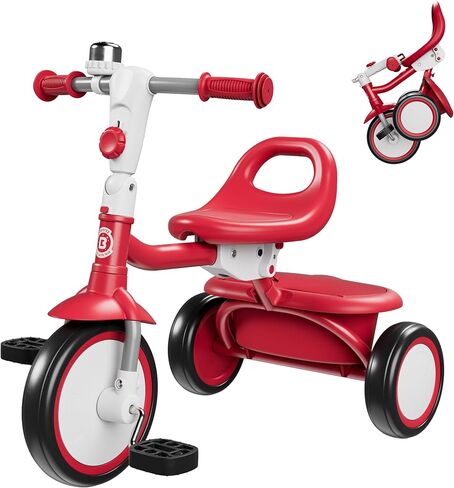 besrey Kids Tricycle with Flash Wheels for Ages 18 Months to 5 Years, Toddler Tricycle with Bell, Kids Tricycle, Gift for 2-5 Year Olds, Gift and Toy for Boys and Girls, Tricycle for Toddlers, Pink in Kuwait