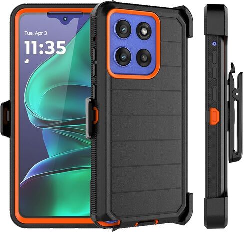 حافظة Njjex متينة لهاتف Moto G Stylus 5G 2025، حافظة لهاتف Motorola G Stylus 5G 2025 مع حافظة مشبك حزام، واقي شاشة مدمج عالي التحمل، حافظة دوارة، مسند، غطاء هاتف صلب [برتقالي] in Kuwait