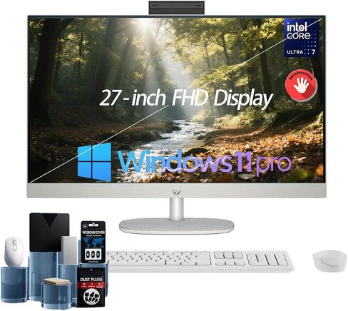 HP 27 "شاشة تعمل باللمس All-In-One ، Intel Ultra 7-155U 12-Core ، Office LifeTime ، 32GB DDR5 RAM ، 1TB SSD ، Windows 11 Pro ، FHD Display ، Wi-Fi 6 ، IR Camera ، لوحة مفاتيح لاسلكية وماوس in Kuwait