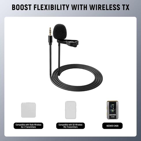 NEEWER ø4mm Mini Lavalier Microphone (2 Pack), Clip On Wired Condenser Lapel Lav Mic Set with 5ft/1.5m 3.5mm TRS Connector Compatible with DJI Mic 2 Rode Wireless Go II CM28 CM31 Camera, LM8 in Saudi Arabia