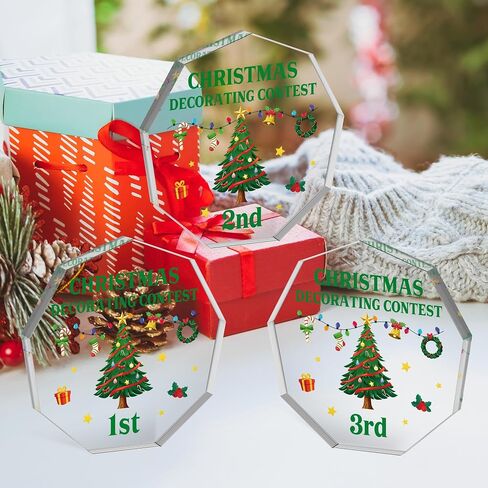 WATINC Ugly Christmas Sweater Trophy - 3 قطع جائزة ميدالية أكريليك للمركز الأول والثاني والثالث لأقبح سترة، جوائز مسابقة أزياء عيد الميلاد المضحكة، هدايا الحفلات للبالغين، مستلزمات ديكورات الطاولة الشتوية in Saudi Arabia