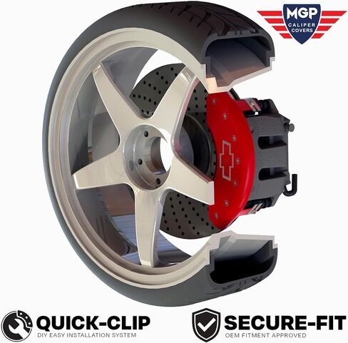 MGP Brake Caliper Covers Compatible with 2019-2025 Chevrolet Silverado, Tahoe, Suburban - Red Powder-Coated Finish, Engraved Chevy Logo, Aluminun Front and Rear Caliper Covers (Set of 4) in Saudi Arabia