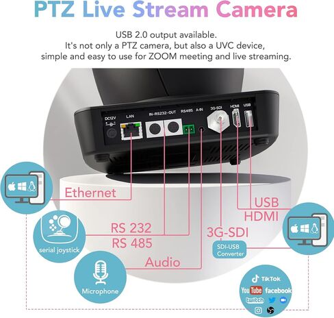 RGBlink 4K PTZ Camera HDMI, AI Auto-Tracking, 10X Optical Zoom, USB3.0 LAN HDMI PTZ Camera for Church Worship Education Conference Events, RGB10X-UUAI-BK（Real 4K Output in Kuwait