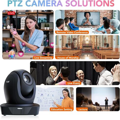 RGBlink 4K PTZ Camera HDMI, AI Auto-Tracking, 10X Optical Zoom, USB3.0 LAN HDMI PTZ Camera for Church Worship Education Conference Events, RGB10X-UUAI-BK（Real 4K Output in Kuwait
