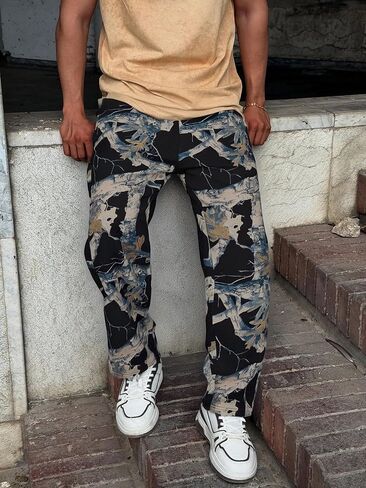 Diotsr Mens Spillpants Spectpants الرياضية رياضية للطباعة الركض تجريب السراويل أزياء الشارع مع جيوب in Kuwait