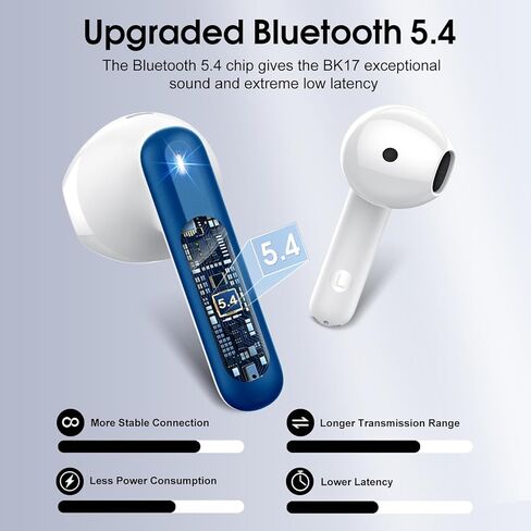 Wireless Earbuds, 2025 Bluetooth 5.4 Headphones in Ear Buds 3D Bass Stereo, 40H Ultralight Bluetooth Earbuds with 4 ENC Noise Cancelling Mic, USB-C, IP7 Waterproof Earphones for Android iOS Pad, White in Saudi Arabia