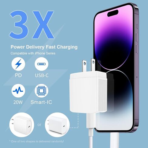 20W USB C Charger Charger 10 FT [MFI Certified] متوافق مع iPhone 14 13 12 11 XS XR x 8 iPad ، 2 Pack PD Wall Charger مع كابل Lightning Clate C -Type (الأسود) 2. in Kuwait