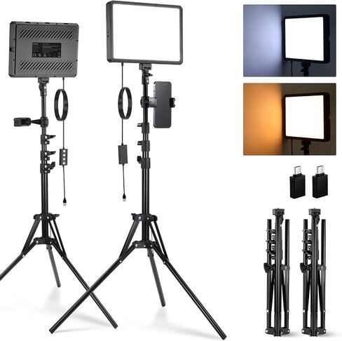NEEWER Basics 3 Pack LED Video Panel Light, Studio Lighting Kit with Tripod Stand & Phone Holder for Video Recording Photography Streaming, 850lx/0.5m Bi Color 2700-6500K Dimmable Key Light, BP300 in Saudi Arabia