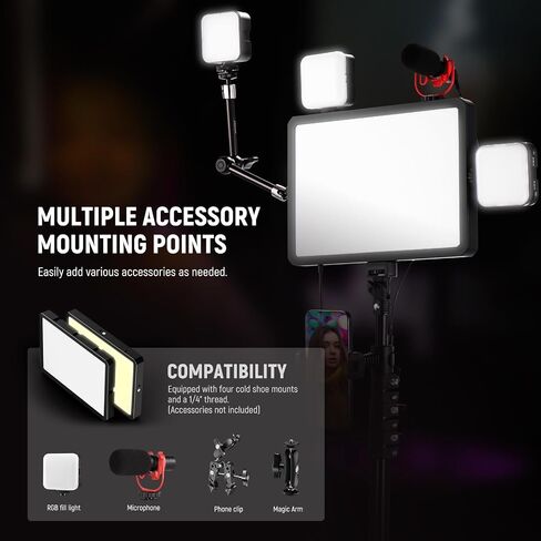 NEEWER Basics 3 Pack LED Video Panel Light, Studio Lighting Kit with Tripod Stand & Phone Holder for Video Recording Photography Streaming, 850lx/0.5m Bi Color 2700-6500K Dimmable Key Light, BP300 in Saudi Arabia