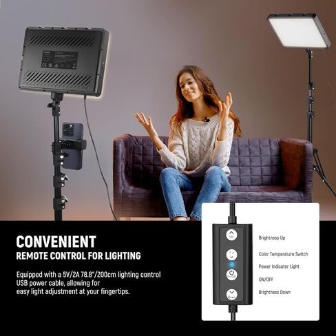 NEEWER Basics 3 Pack LED Video Panel Light, Studio Lighting Kit with Tripod Stand & Phone Holder for Video Recording Photography Streaming, 850lx/0.5m Bi Color 2700-6500K Dimmable Key Light, BP300 in Saudi Arabia