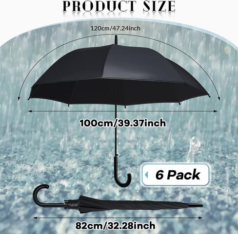 Fabbay 8 PCS المظلات نمط الزفاف عصا كبيرة مظلات الفقاعات المقاومة للرياح للرياح للرجال حفلات الزفاف ، 39.4 بوصة (أسود مع مقبض أسود) in Kuwait