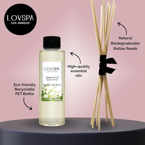 LOVSPA DE-Stress Lavender Eucalyptus Reed Diffuser Oil Refill with Reed Sticks, Air Freshener for Bathroom, Living Room, Bedroom or Office,Made in The USA in Kuwait