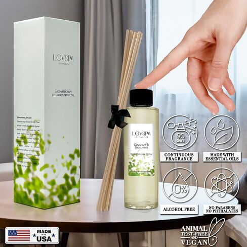 LOVSPA DE-Stress Lavender Eucalyptus Reed Diffuser Oil Refill with Reed Sticks, Air Freshener for Bathroom, Living Room, Bedroom or Office,Made in The USA in Kuwait